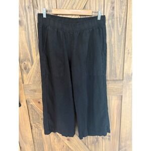 Side Stitch Los Angeles Black 100% Linen Wide Leg Cropped Pants M S7027-331